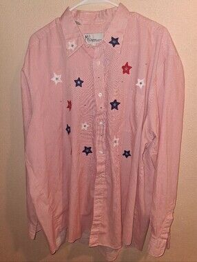 MiLi Designs Vintage Stripes Star Embroidered Button Up Patriotic USA 1X